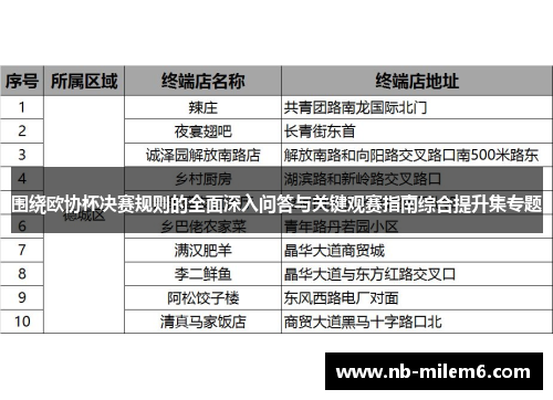 围绕欧协杯决赛规则的全面深入问答与关键观赛指南综合提升集专题